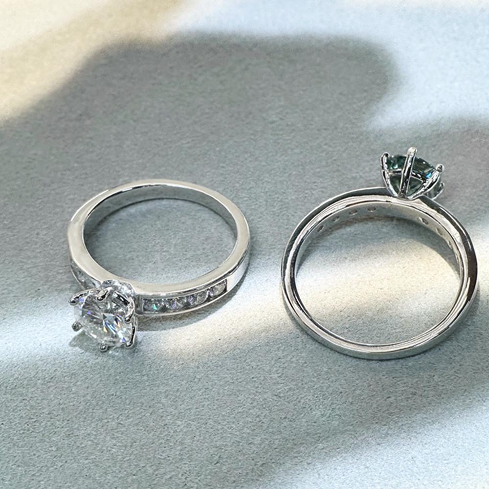 Vinregem Классическое кольцо из 100% стерлингового серебра 925 пробы с бриллиантами круглой огранки 6,5 мм 1CT 3EX VVS1 D Цвет настоящий муассанит с бриллиантами 2 шт. Свадебные помолвочные украшения