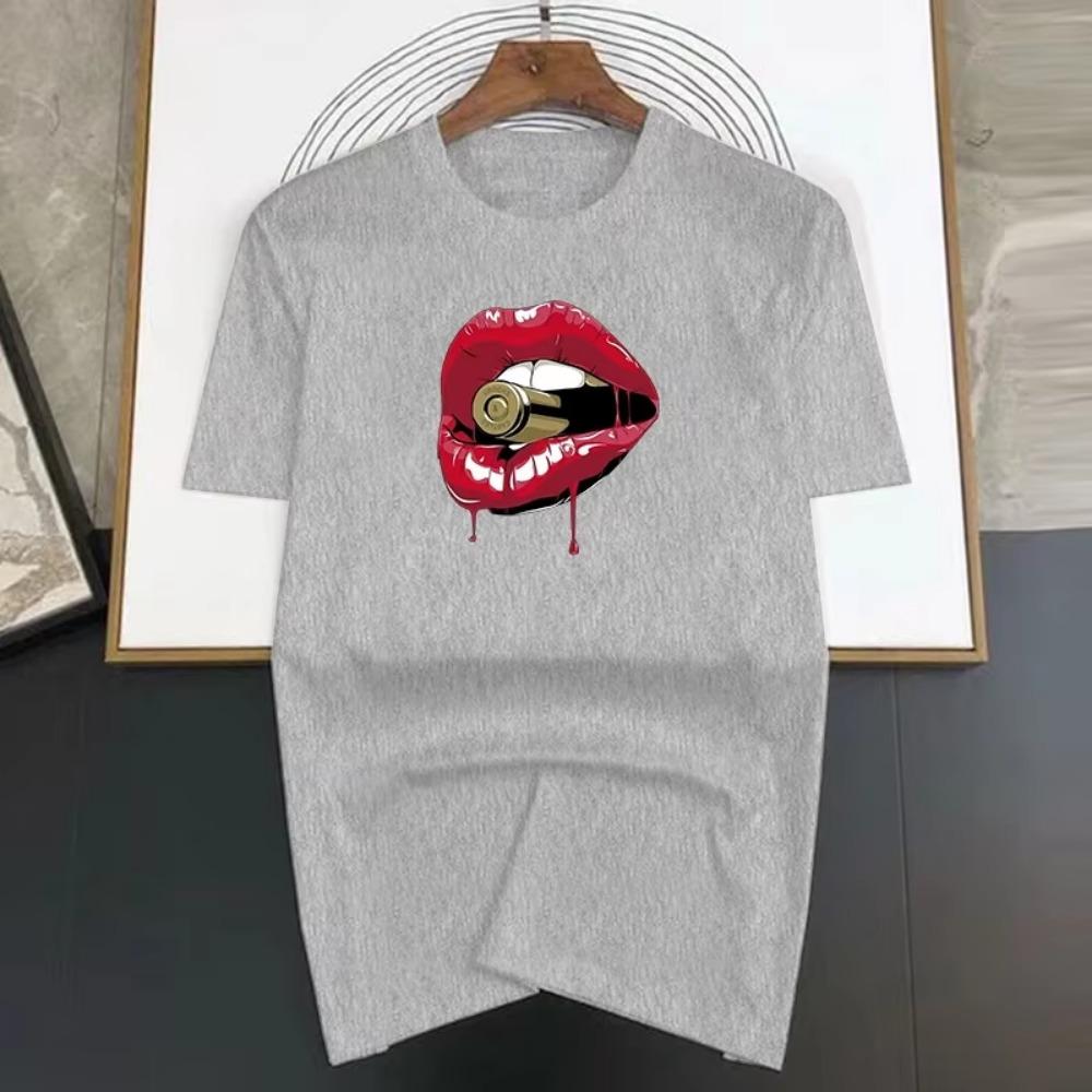 Брендовые футболки для мужчин, летняя мода, сексуальные губы, укусы пуль, принт, рубашка, хлопок, высокое качество, женская одежда, топы, уличная одежда