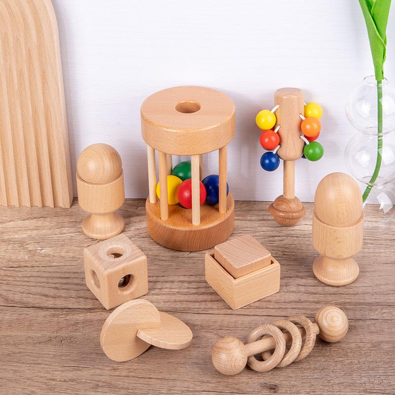 Montessori Enlightenment Early Education Toys For Infants And Toddlers Babies Can Chew Wooden Hand Rattles To Soothe And Grasp Educational Toys