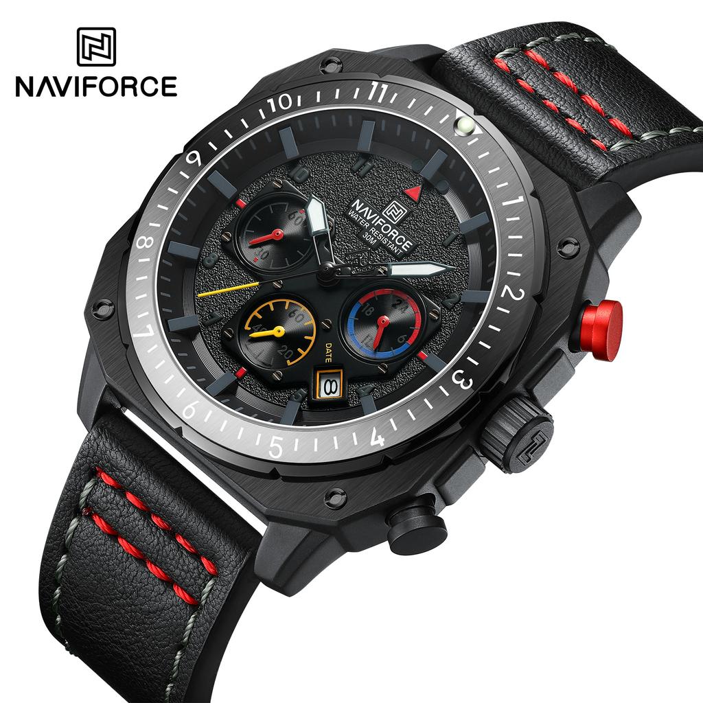 Мужские кварцевые часы Naviforce NF8057 Classic с эксклюзивным ремешком из натуральной кожи, водозащитой, индикатором даты и хронографа, деловые наручные часы