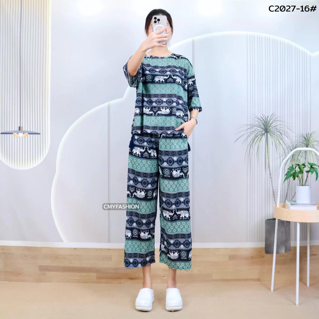 Слон Штаны Шорты Рубашка Комплект Круглый Вырез Укороченный Короткий Рукав Регулируемый Эластичный Пояс Завязка Женский Принт Повседневный Пляжный Бохо Богемный Ретро Винтаж