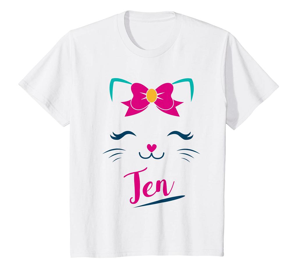 Kids Kitty Girl 10th Birthday Kids Cat Lover Birthday Theme Party T-Shirt