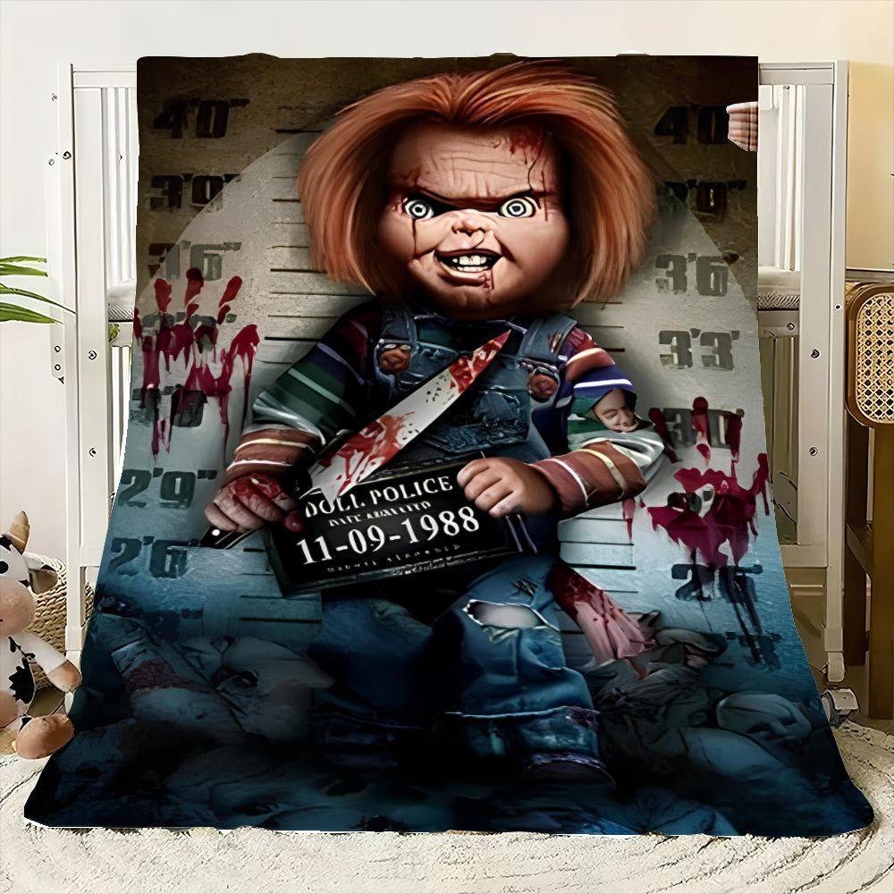 Плюшевое одеяло Chucky Horror - Жуткое одеяло, вдохновленное куклой, с дизайном фоторобота с пятнами крови, Мягкое и уютное покрывало для Хэллоуина D