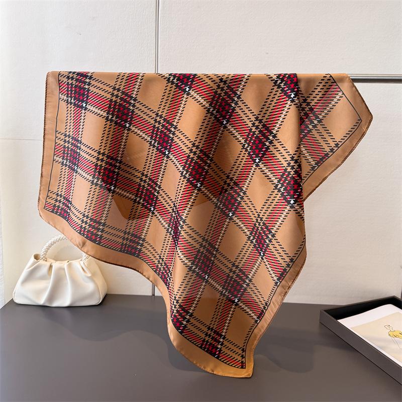 Luxury plaid faux silk printed small square scarf shawl neck scarf high-end neck wrap headscarf for women
