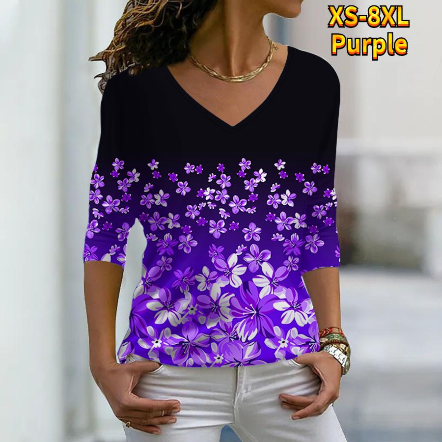 Женские осенние футболки с длинными рукавами и цветочным принтом розовых фрагментированных цветов, свободные футболки с v-образным вырезом размера плюс, топы, удобная блузка