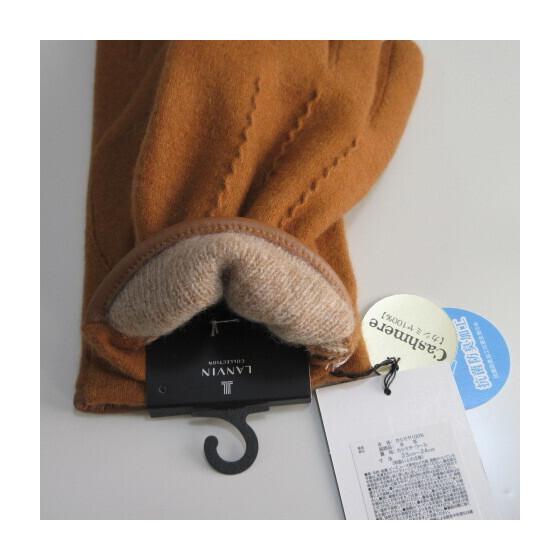 Used Men's gloves [LANVIN] Lanvin gloves, hem piping, sheepskin leather, 100% cashmere, antibacterial and deodorizing treatment, linedcamel