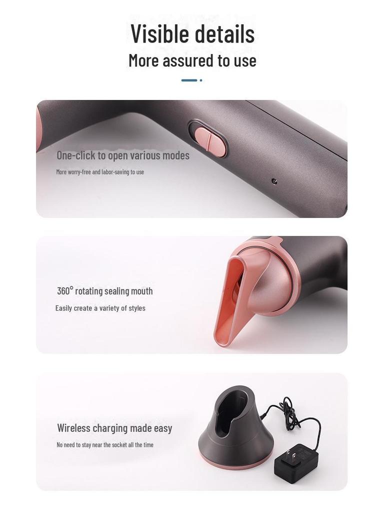 Беспроводной фен с функцией горячего и холодного обдува для использования дома, в общежитии и на улице