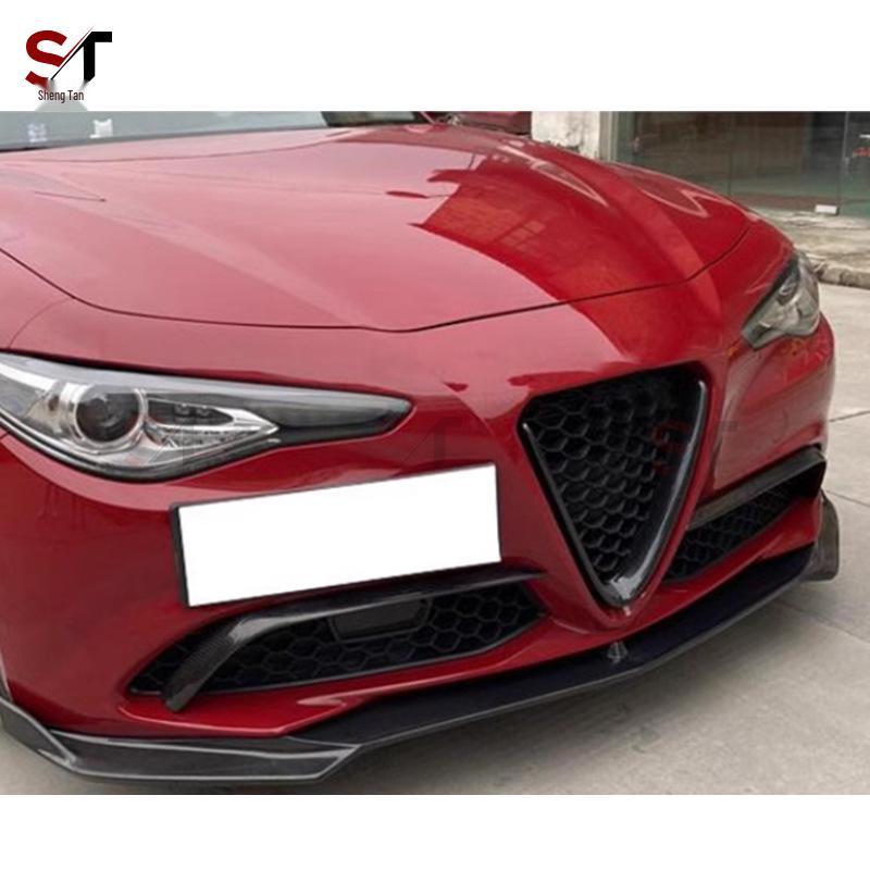 Carbon Fiber Front Bumper Canards and Fog Light Set for Alfa Romeo Giulia.