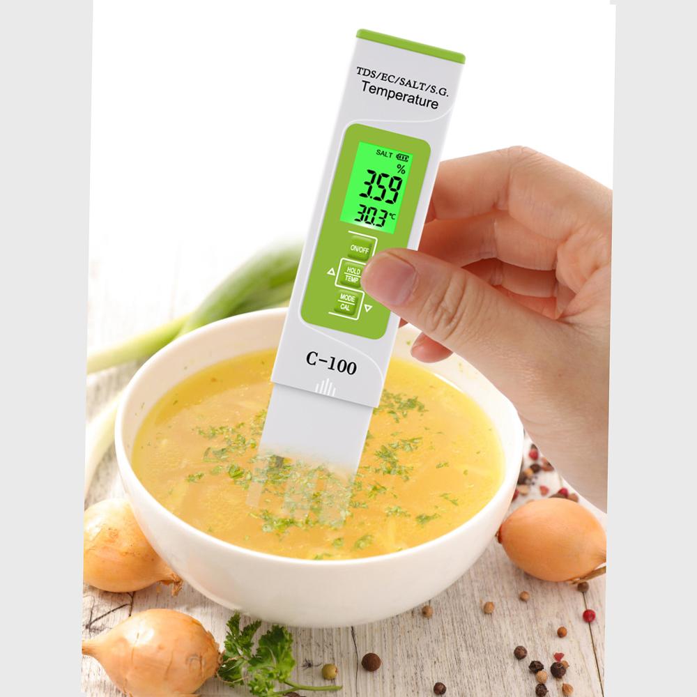 5 In 1 TDS EC SALT S.G. Temperature Meter Digital Water Quality Monitor Tester for Pools Drinking Water Aquariums with