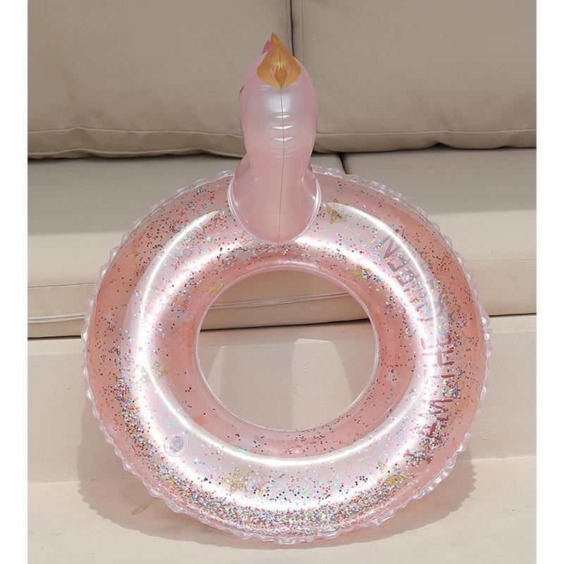 Shiny Pink Swan Inflatable Crown Swim Ring Cartoon Design For Adults Swimming Activities