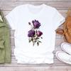 (Asian Size) Flower Watercolor Lovely Women Print Tee Top Clothing Casual Short Sleeve Lady Fashion Tshirt Female Graphic T-shirt