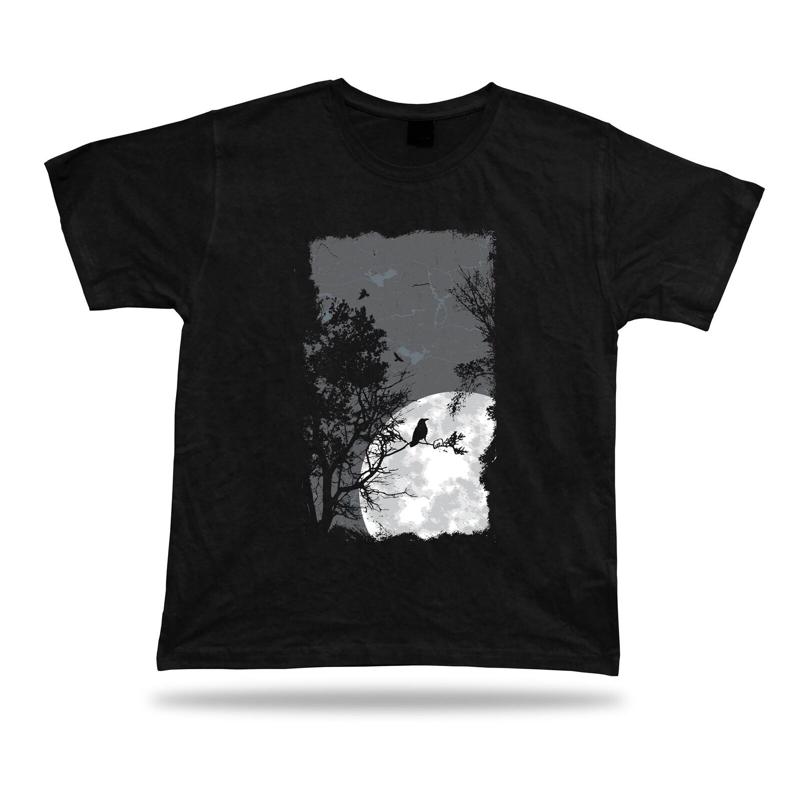 Midnight Full Moon Crow Flying Sky vector tshirt stylish birthday gift tee