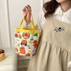 Portable Cute Animal Pattern Graffiti Bucket Bag Ins Printed Cylindrical Bag Canvas Bento Bag Handheld Lunch Box Bag