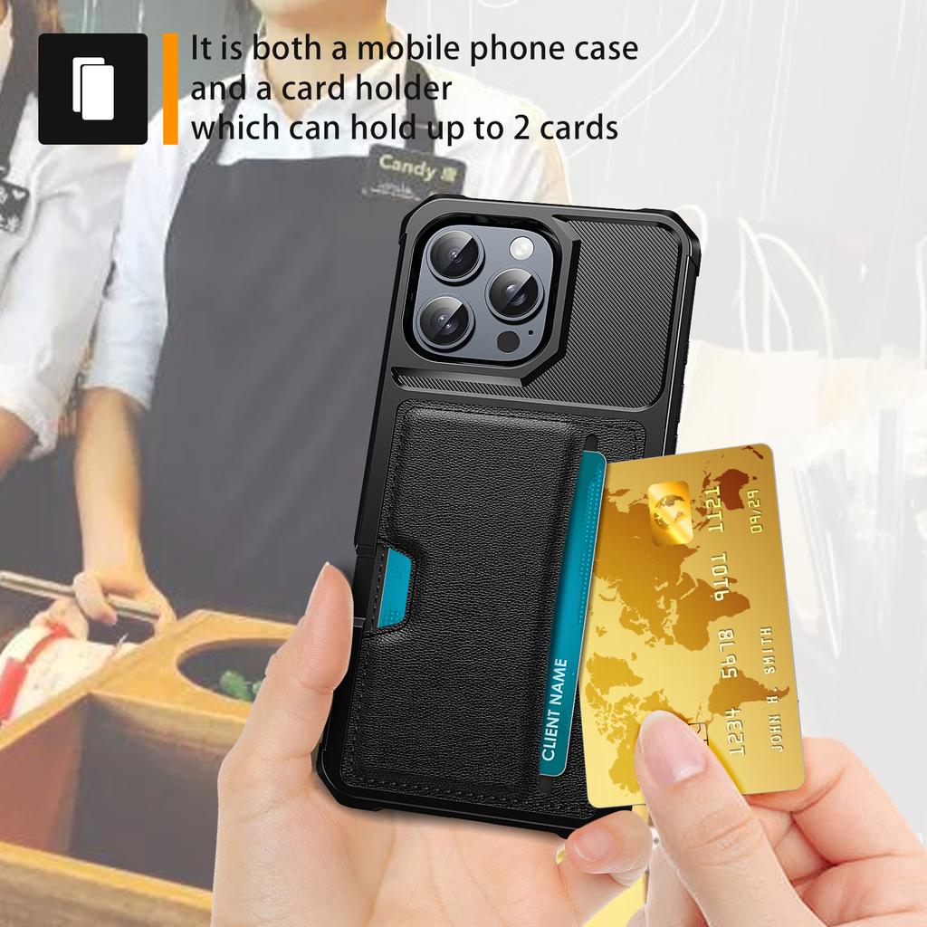 Чехол для iPhone 16 Pro Max с кармашком для карты, кожа+ТПУ, защитный чехол для телефона