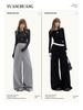 Women's 2-Color Elastic Waist Wide-Leg Pants with Drawstring - Spring 2025 Casual Slim Straight Floor-Length Drape Style
