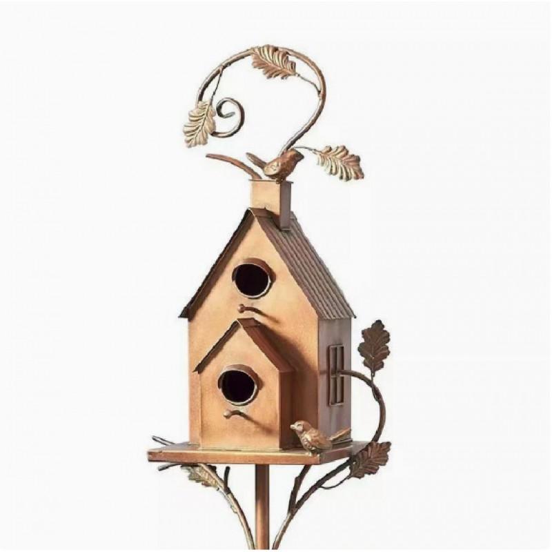 Metal Birdhouse Stakes Garden Art Decor Outdoor Yard Ornament Set