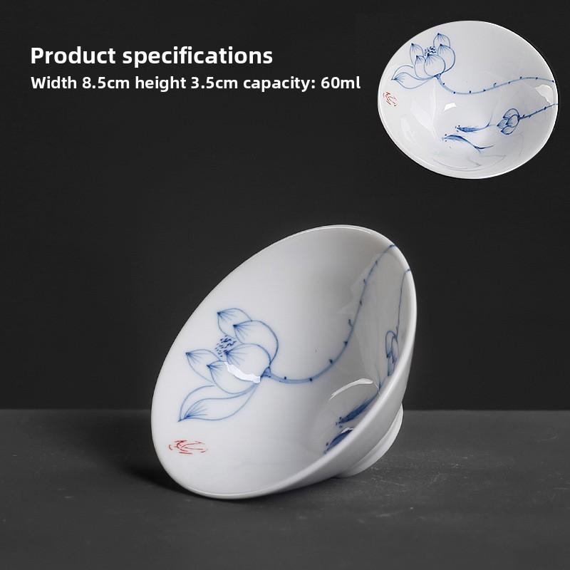 Сине-белый расписанный вручную тонкий шинный стакан для шляпы керамический чайный сервиз Кунг-фу маленькая чайная чашка одинарная чайная чашка чайная чашка большая мастер-чашка