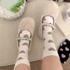 4 Pairs Breathable Women's Ankle Socks Flocking Heart Pattern Stretchy Fit Nylon Fabric Crew Socks for Work and Leisure