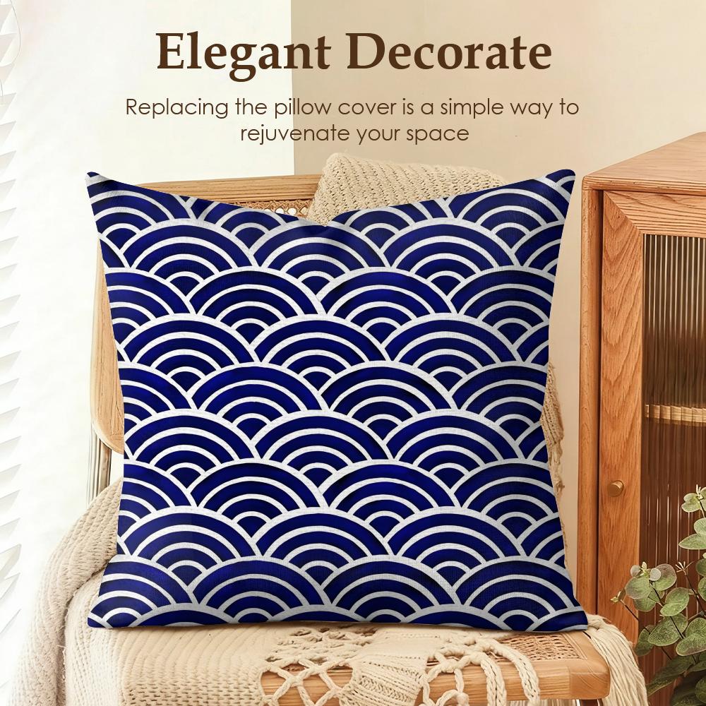 Art Seigaiha Pattern Cushion Cover Natural Linen Organic Fabric DoubleSided Printing Sofa Home Decor Gift Pillow Case