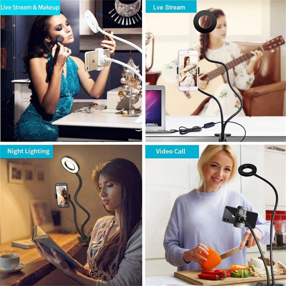 Универсальный гибкий держатель для мобильного телефона с кольцевой лампой для селфи, офисный ленивый кронштейн, настольная лампа, светодиодная лампа для прямой трансляции, заполняющий свет