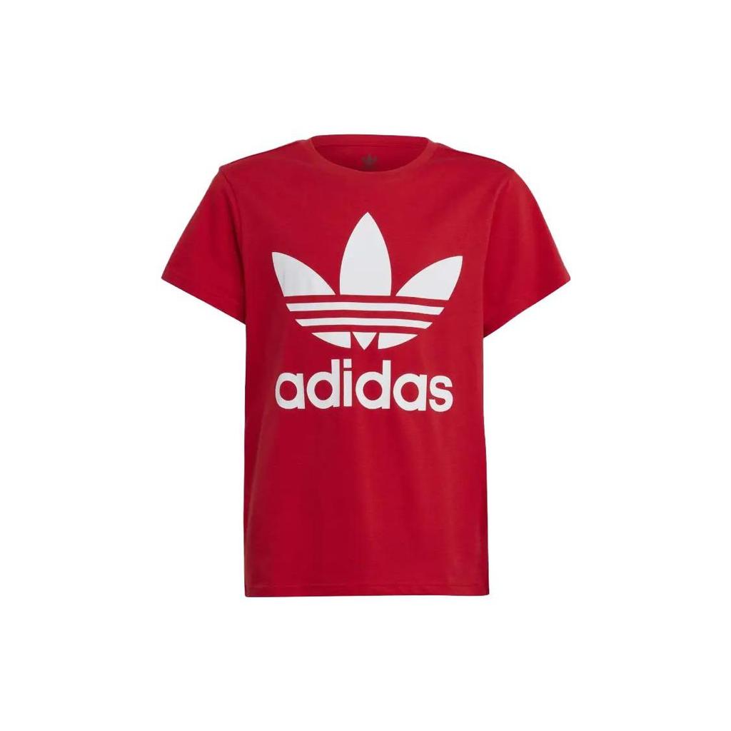 adidas Оригинальная футболка Trefoil однотонная с логотипом и буквенным принтом, с коротким рукавом, детские топы, красный IB9929