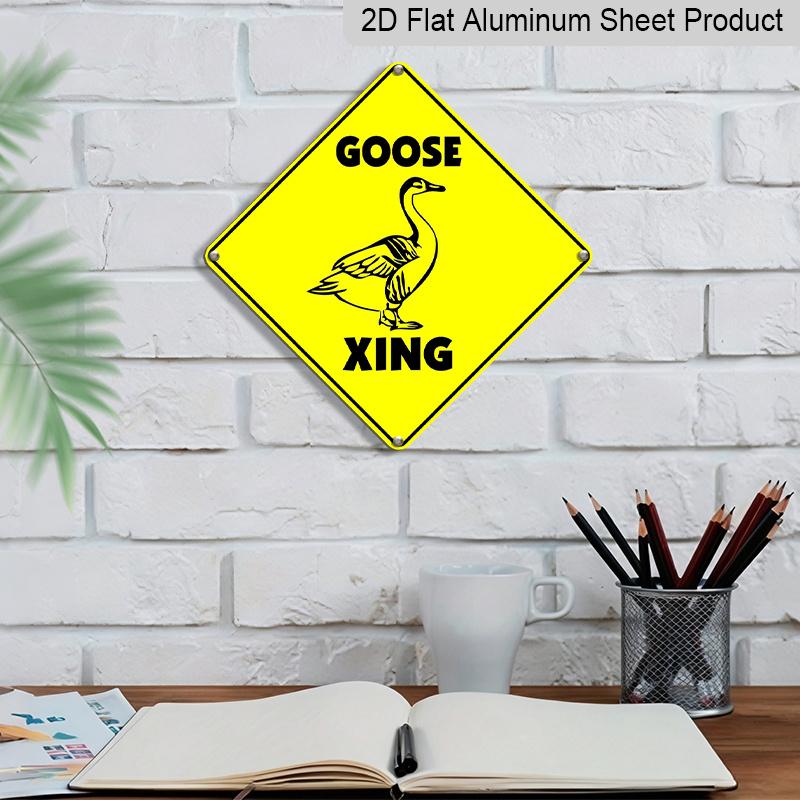 2D Flat 1pc, Goose Crossing Sign - Diamond-Shaped Metal Warning Plaque with Black & White Goose Illustration, Durable Iron Outdoor/Indoor Decor for