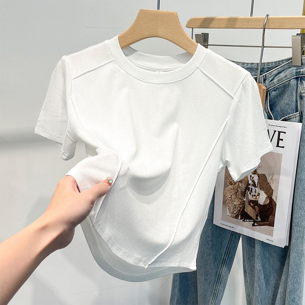 Круглый вырез, короткие рукава, прямые плечи, утягивающая рубашка Fish Bone, новая неровная внутренняя нижняя футболка, женский топ