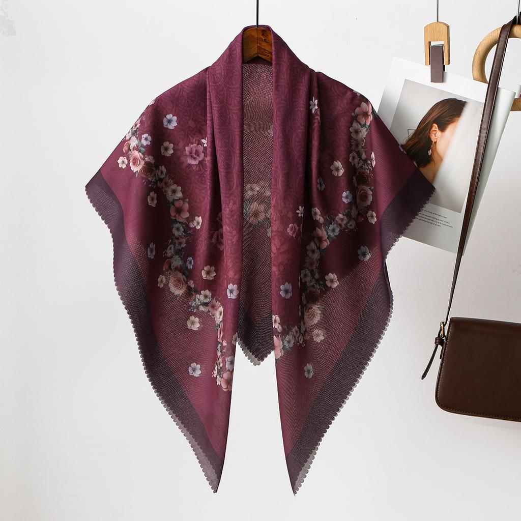 110Cm Floral Printed Wave Viscose Square Scarf For Muslim Women Hijabs Cotton Headscarf Fashion Malaysia Handkerchief Foulard