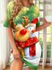 2026 Casual Round Neck Short Sleeved Women's Dress Summer Cute Christmas Reindeer Pattern Print Loose Home Dresses