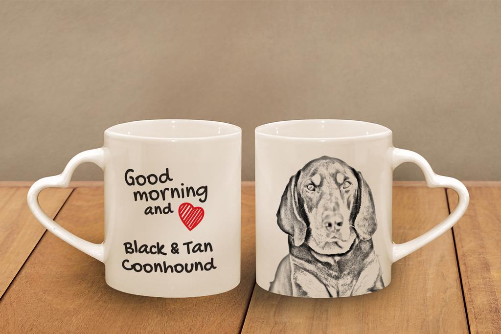 Black and Tan Coonhound I - cup with a dog, adorable cup with a heart-shaped handle, universal gift from the Art-Dog brand