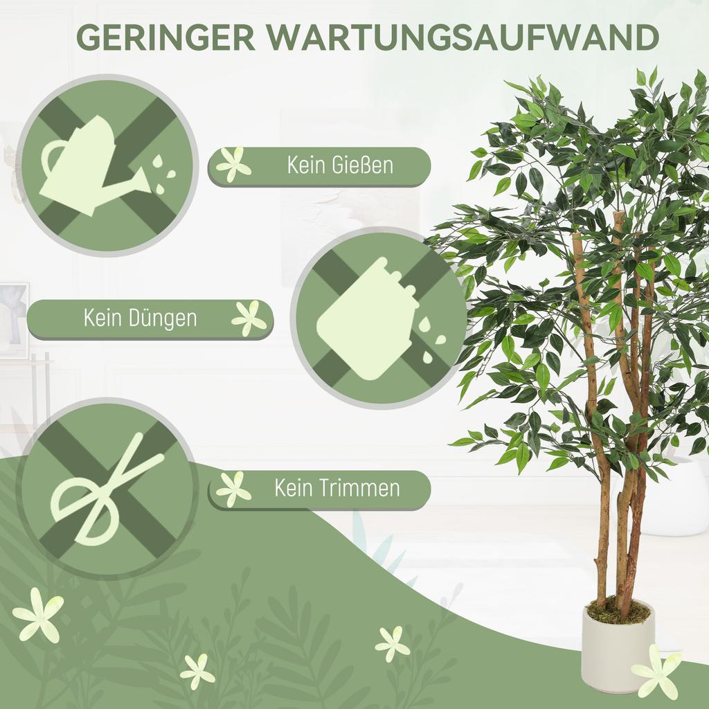 150cm Artificial Ficus Tree, Fake Potted Tree with Solid Wood Trunk and Pot for Indoor, Green