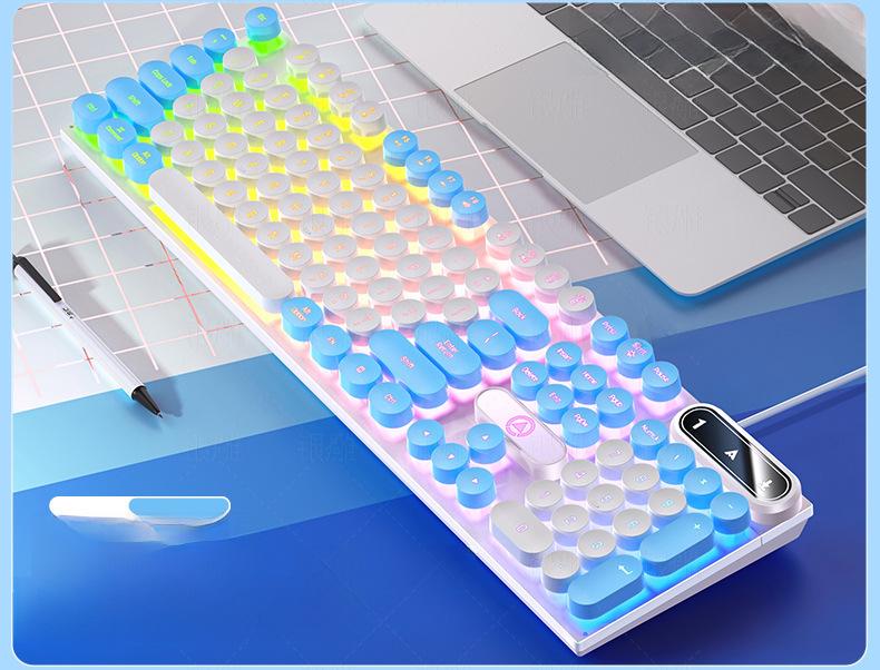 Проводная игровая клавиатура K600 с серебристой резьбой и колпачками в стиле панк