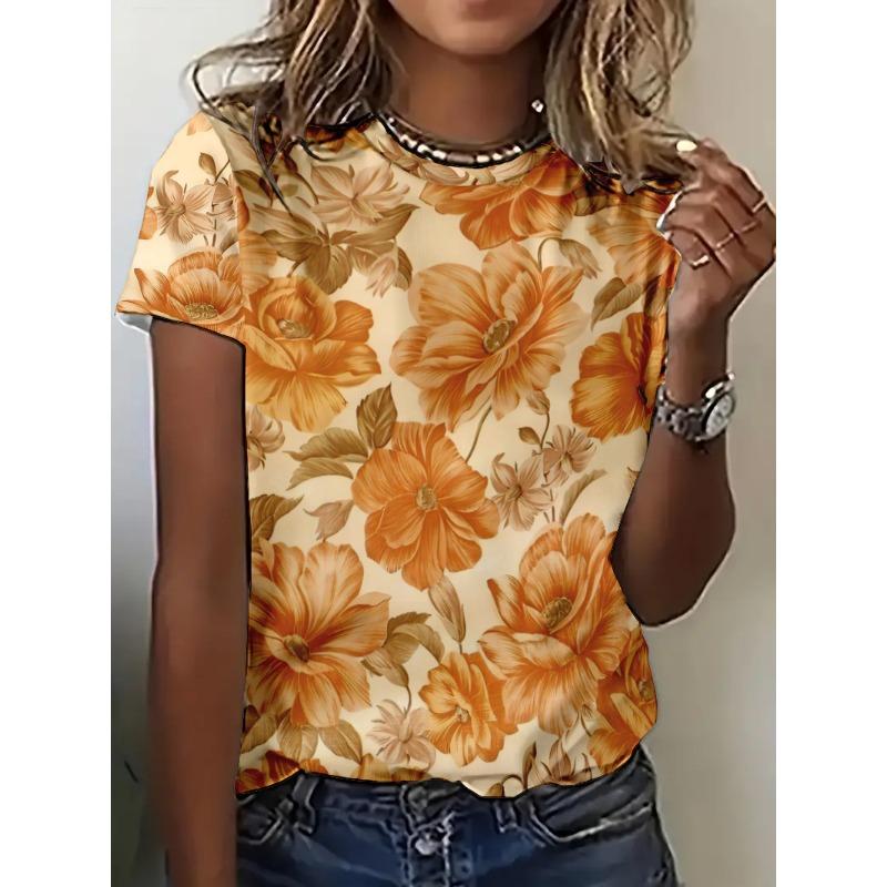 Женская футболка с цветочным принтом и 3D-узором, новинка лета 2025 года, повседневные футболки в уличном стиле, женская футболка с коротким рукавом в стиле Харадзюку