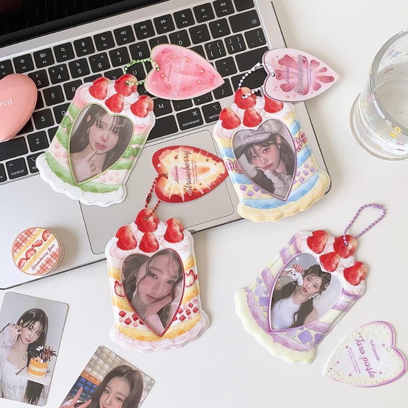 Kawaii Kpop Photocard Holder for 53x85mm PVC Card Protector with Pendant Keychain for Students Girls School Accessories Gift