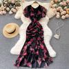 Printed Dress Temperament Ruffle Fishtail Gowns Women's Dress