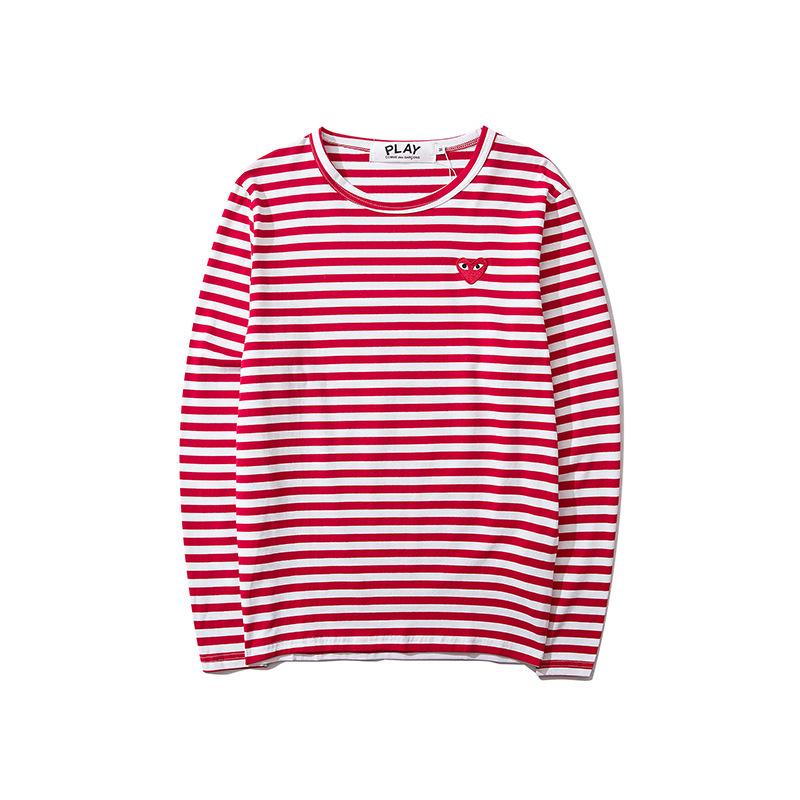 Унисекс Полосатый Топ в Японском Стиле с Вышивкой, с Длинным Рукавом