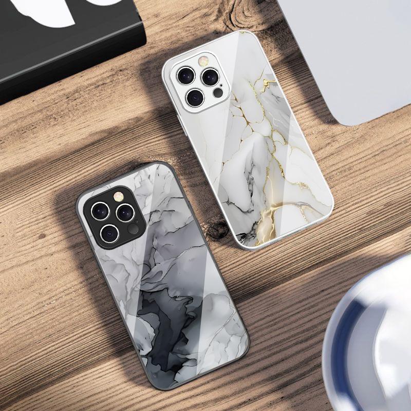Розовый Мраморный Узор Черный Для IPhone 16 Pro Max 15 Pro 14 13 12 Mini 11 XS M ax XR 7 8 Plu SE 2022 Чехол для Телефона из Закаленного Стекла