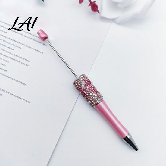 Fun Office Supplies Diamond Beadable Pens Bling Rhinestone Beaded DIY Plastic Bead Pen Crystal Gift for Women Shaft Black Ink Ballpoint Pens