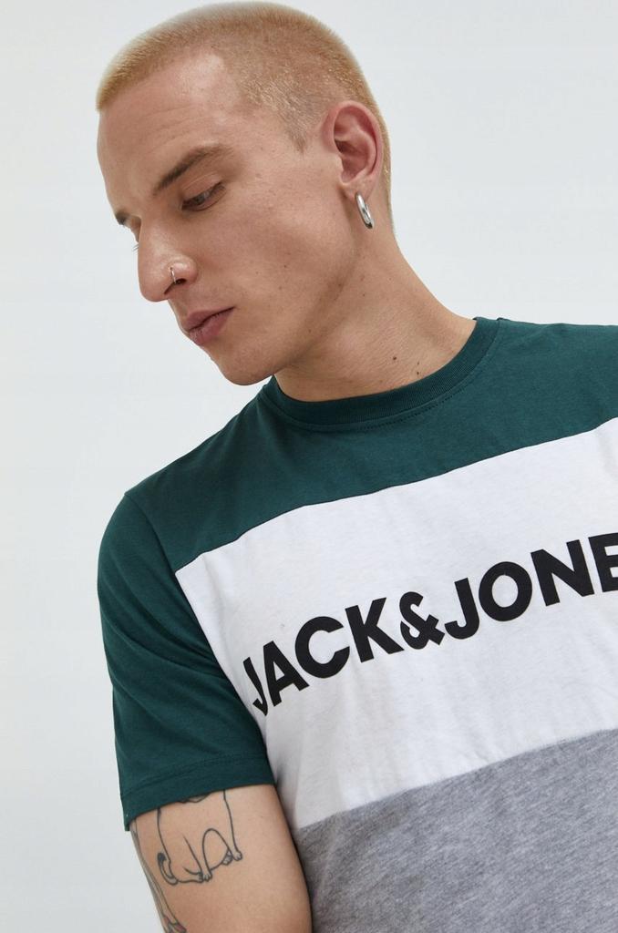 Y7850 Jack & Jones T-Shirt Bawełniany Koszulka Męska Logo Blocking S