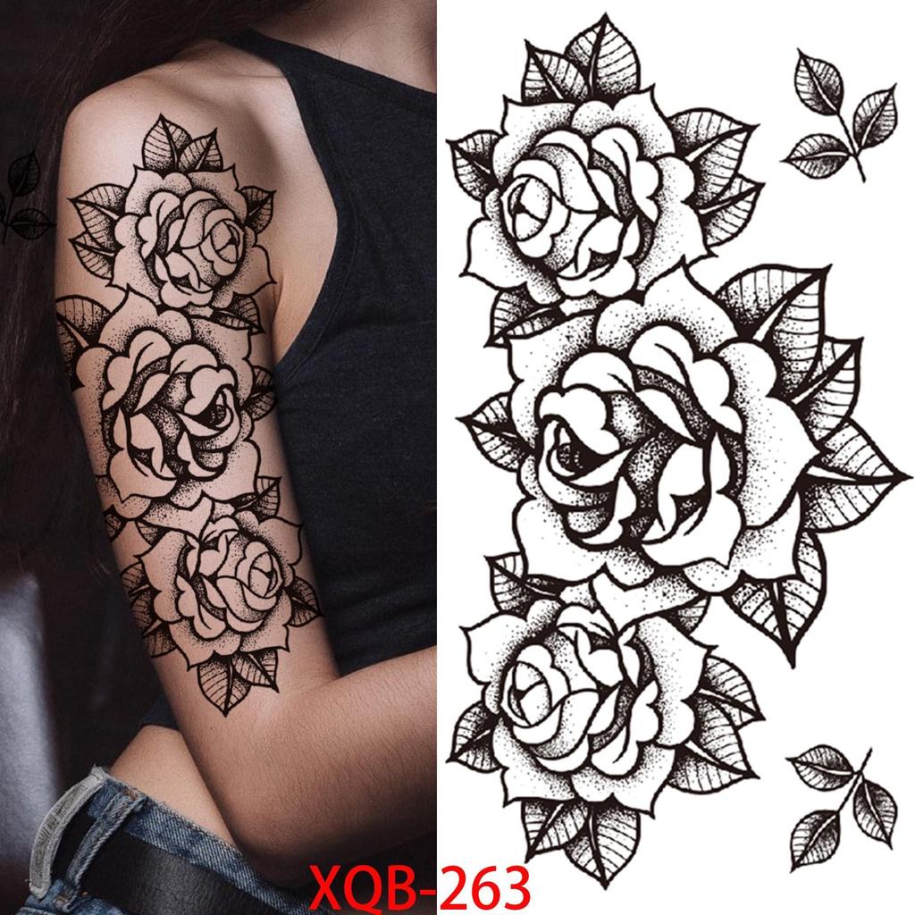 1 ШТ. 210*114 ММ Сексуальный Цветочный Узор Временные Татуировки Черной Розы для Женщин Водонепроницаемые Поддельные Татуировки для Рук Боди-Арт Рукав Наклейка Для Тела