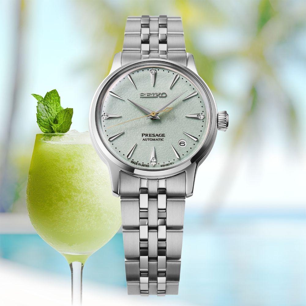 Seiko Presage Cocktail Time автоматические женские часы 34 мм с зеленым циферблатом и бриллиантами SRPL63J1