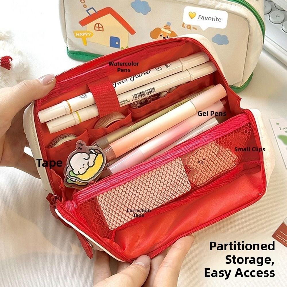 Can Stand Cartoon Pen Bag INS Multi-layer Stationery Bag Lovely Pencil Storage Bag Back To School
