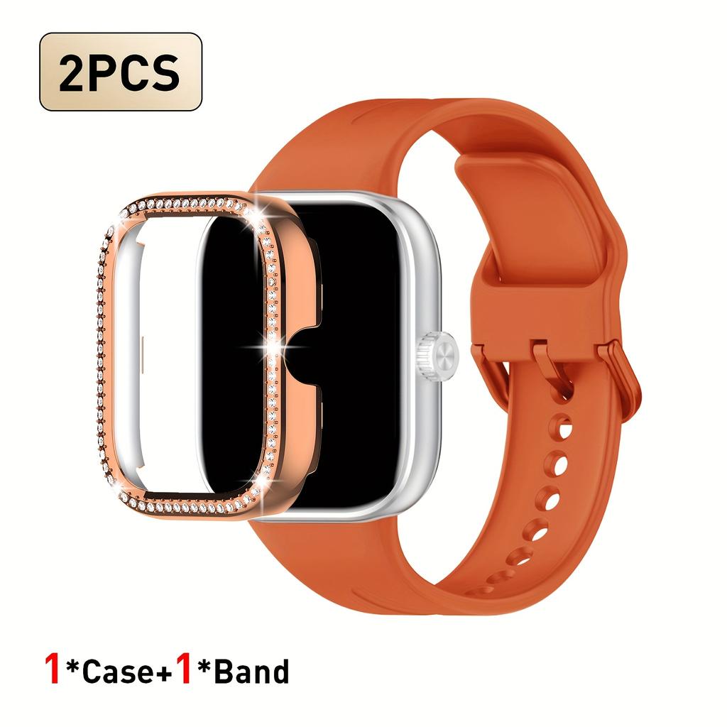 Набор из 2 шт. Для Redmi Watch 5/6 Спортивный ремешок Кристальный полый защитный чехол Классический деловой дышащий однотонный ремешок