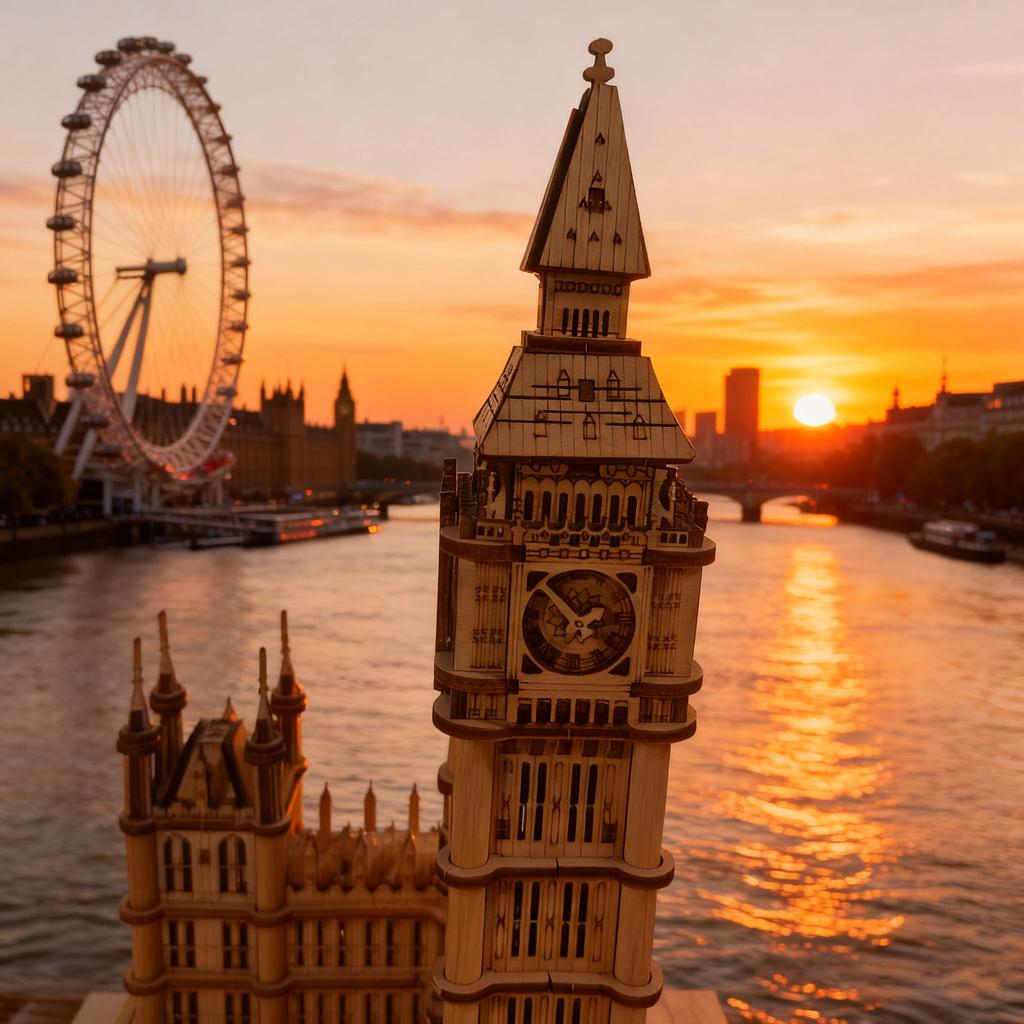 DIY Wooden Big Ben Model Kit 3D Puzzle Construction Fun Set Wooden Building Blocks Educational Birthday Gift Festive Gift