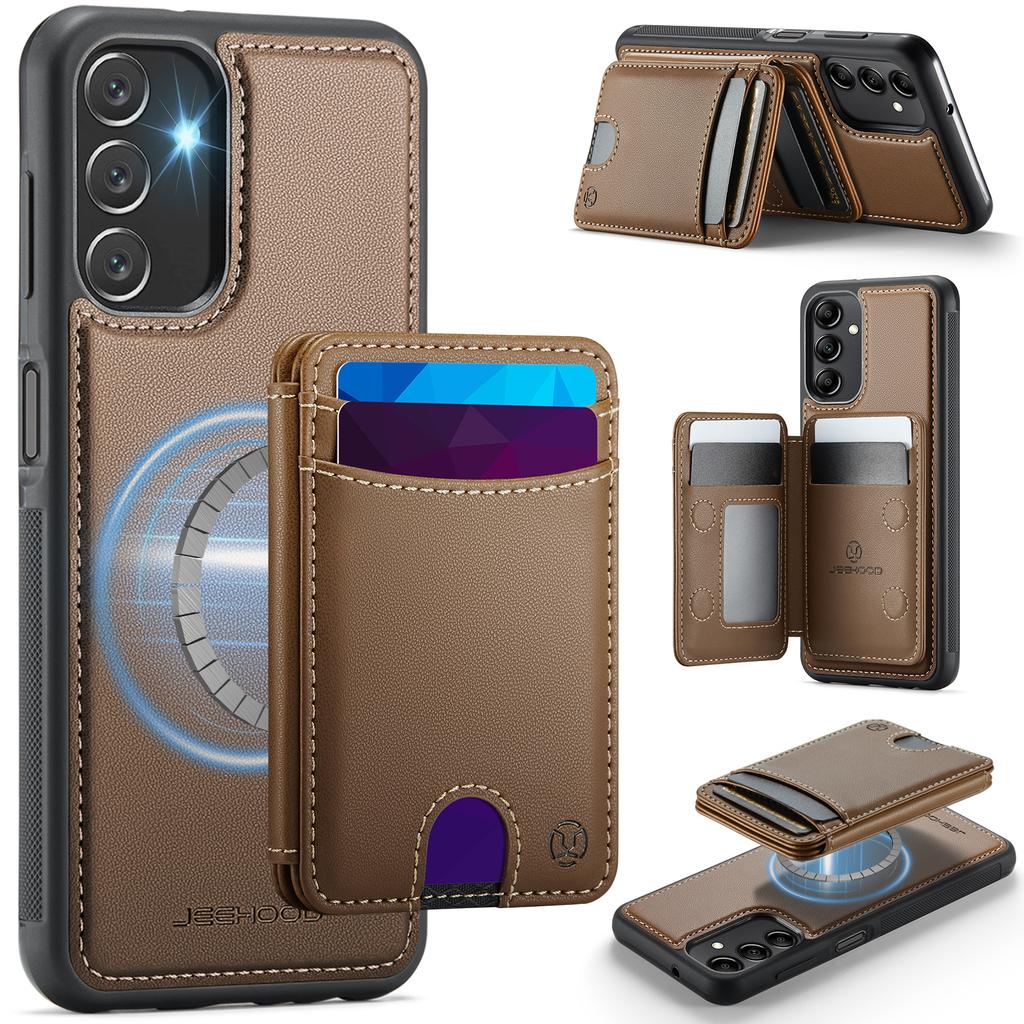 Для Samsung Galaxy A14 4G/Galaxy M44 5G/Galaxy A14 5G Магнитный чехол JEEHOOD J10 Кожаная задняя крышка телефона со съемным держателем для карт и подставкой