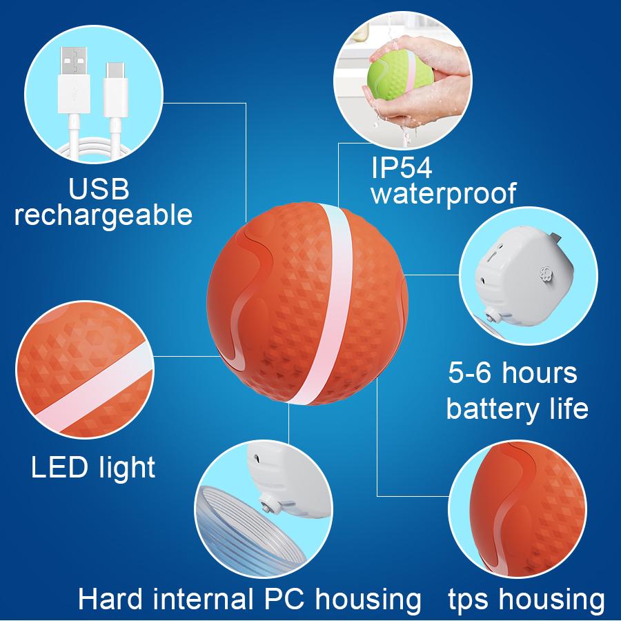 Перезаряжаемый интерактивный мяч для собак, электрический игрушечный мяч для домашних животных, жевательный тренировочный мяч для кошек и собак, умный движущийся, прыгающий, катящийся, волшебный мяч