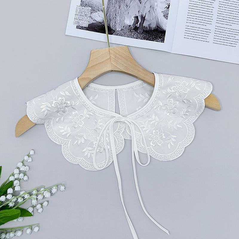 Women Girls Lace Fake Collar Shoulder Wrap Detachable Mesh Embroidery Floral Lace Shawl Wrap Cape Half Shirt Collar