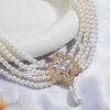 Rhinestone Four-layer Necklace Korean Style Pearl Collar Choker Cute   Women