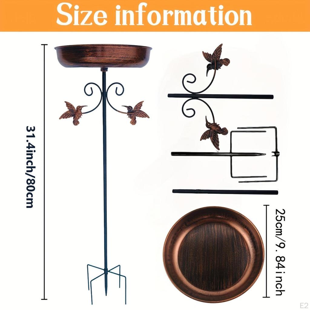 Iron Bird Bath Bowl Feeder Tray Feeding Station Water with 5 Pronged Base for Hummingbird