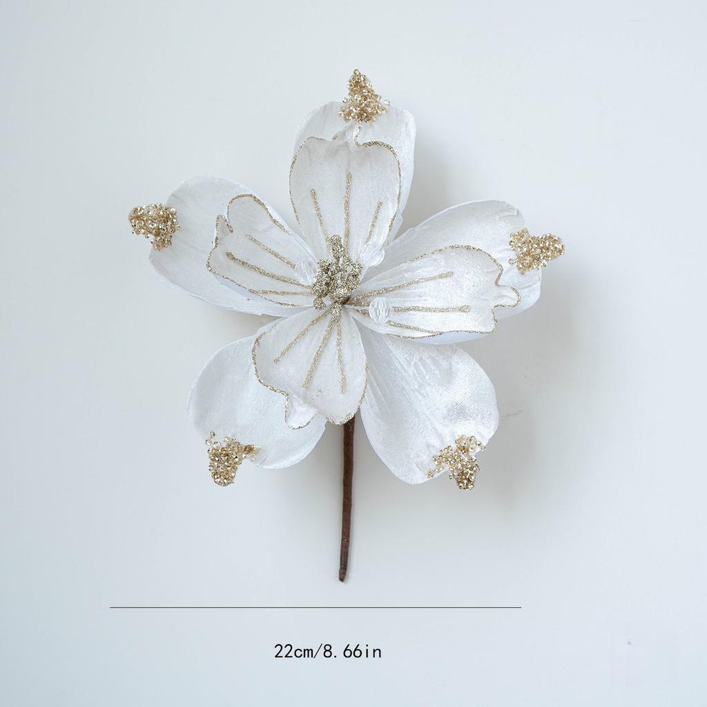 1PC Christmas Artificial Flower 22cm Fabric Sticky Pink Sequins Imitation Magnolia Flower Living Room Decoration Christmas Decoration Small Gift